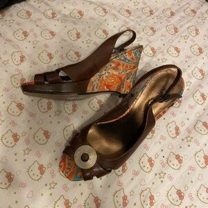 Anne Klein Brown Paisley Wedge Sandals
